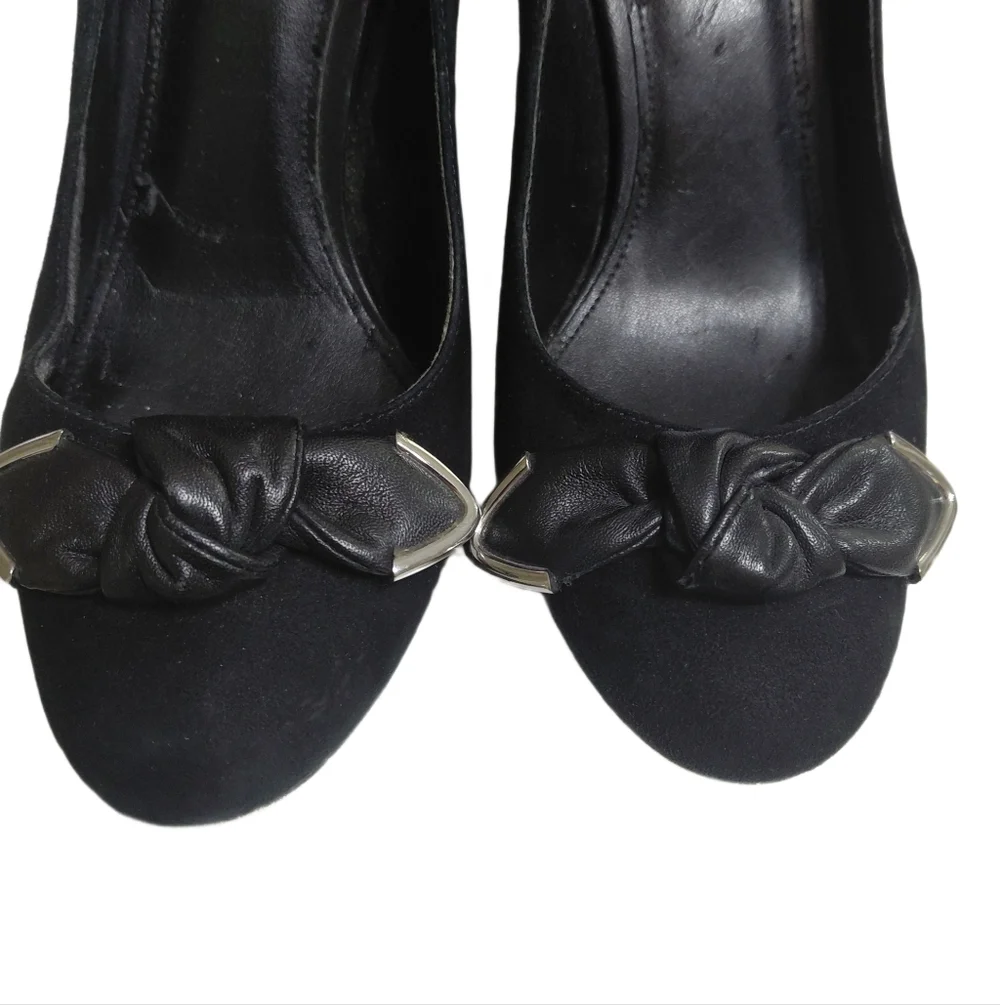 Michael Kors Liza Black Suede Block Heel Pumps Size 7 M - Picture 3 of 13